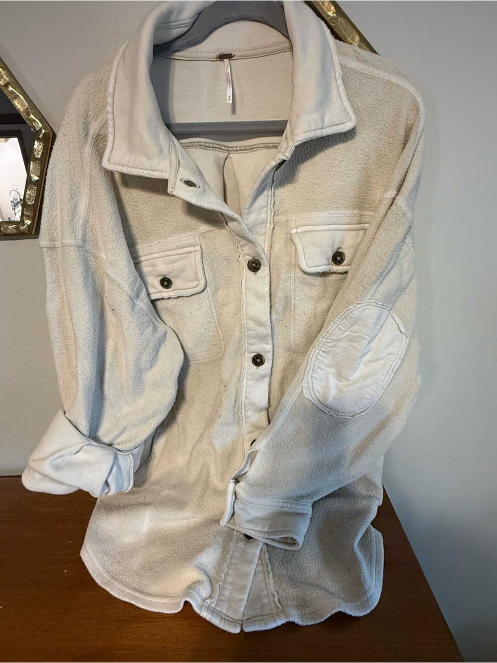 Free People Soft Cream Teddy Shacket with Patch Elbows
